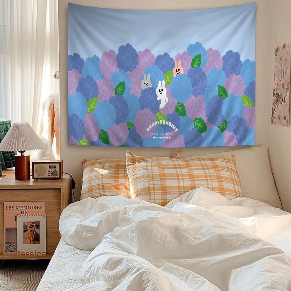 Cartoon Bunni Konbiny Anime Tapestry Hippie Flower Wall Carpets Dorm Decor Cheap Hanging