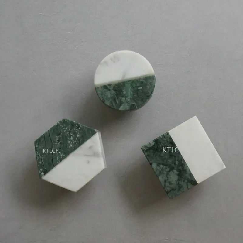 

Natural Stone Handle Decor Double Color Marble+Brass Round Furniture Handles Hardware Square Knob Bedroom Cabinet Drawer Pulls
