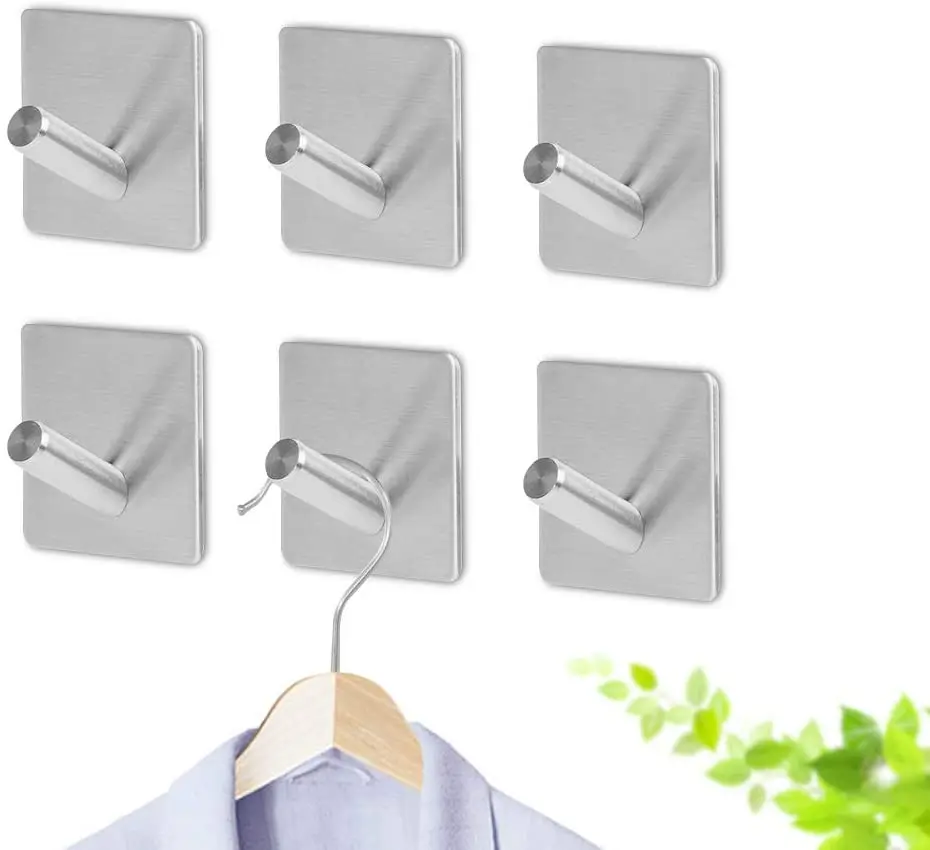 

Self Adhesive Hooks Towel Hook SUS 304 Stainless Steel Bathroom Kitchen Organizer key holder organizer wall 6Pack