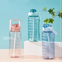new 2000ml large capacity water bottle with straw transparent creative plastic water cup portable anti fall drinkware with scale