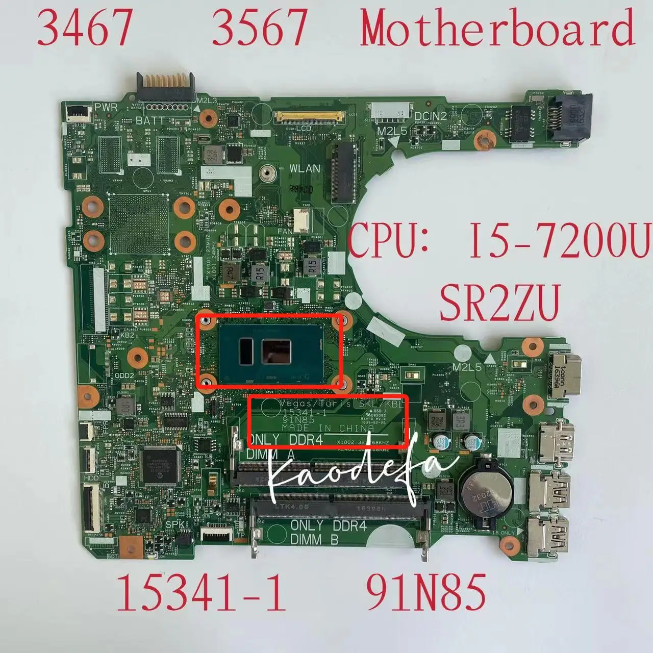 Флэш-материнская плата для ноутбука Dell Inspiron 3467 3567 15341-1 91N85 с флэш-памятью DDR4 100% -