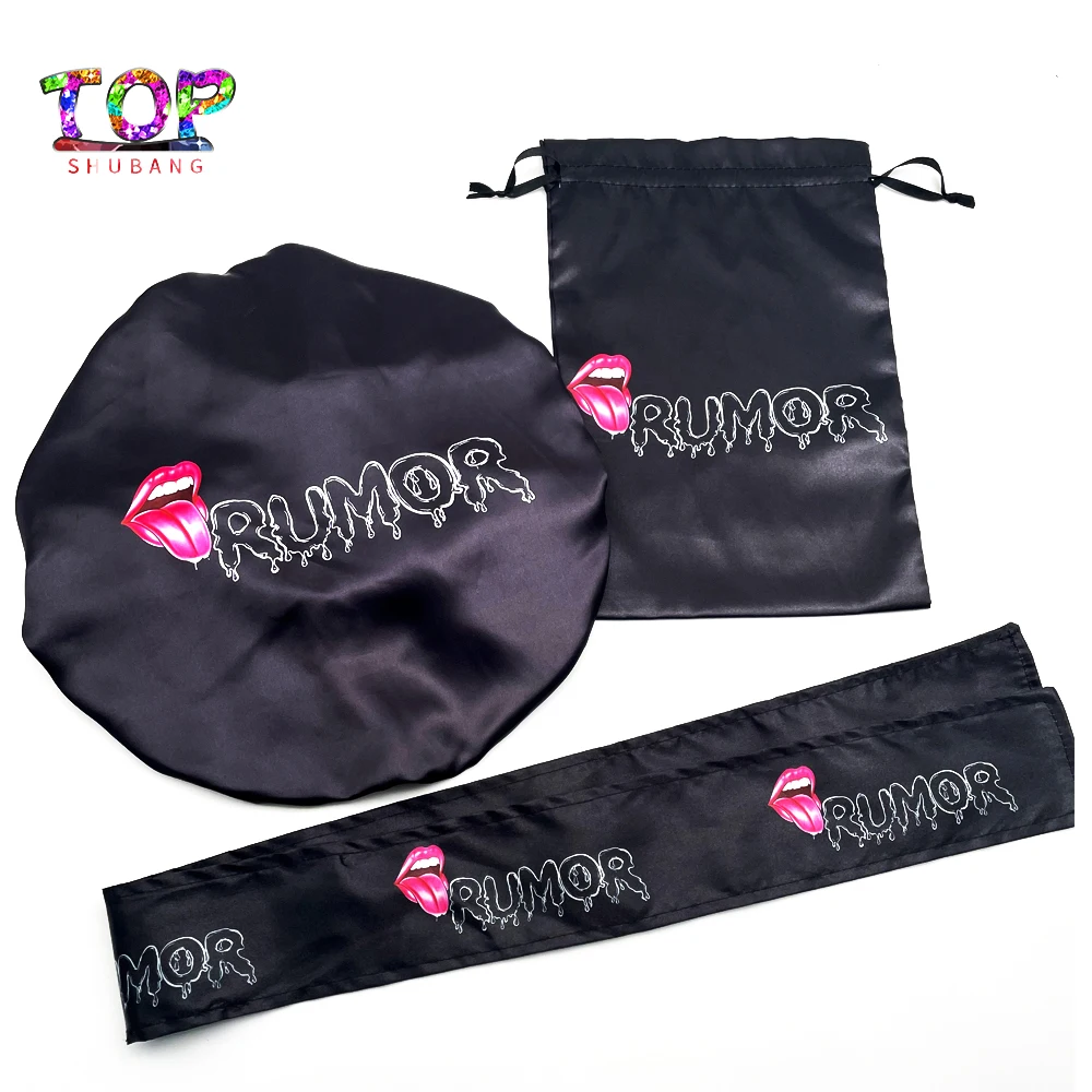 

Custom Logo Printing Hair Satin Silk Double Layer Bonnet Hair Packing Paper Box Wig Satin Bag Satiin Headband