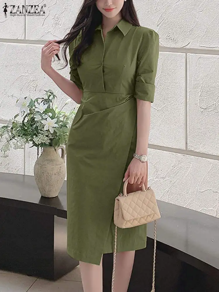 

Летний женский сарафан с отложным воротником и рукавом до локтя