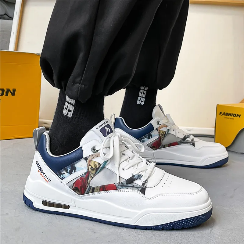 

Мужская спортивная обувь, новинка весны 2022, Белая обувь на толстой подошве, Универсальная кожаная Водонепроницаемая Нескользящая Повседне...