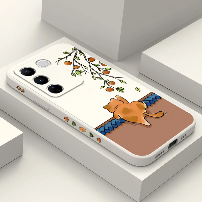 Чехол для телефона с маленьким оранжевым котом VIVO V30 V29 V29E V27 V27E V25 V25E V23 V23E V21 V20 Y20 Y12