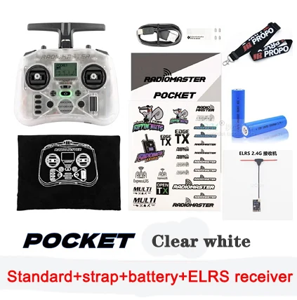 Radiomaster Pocket ELRS 2.4Ghz Transparent + 18650 batteries + receiver + strap