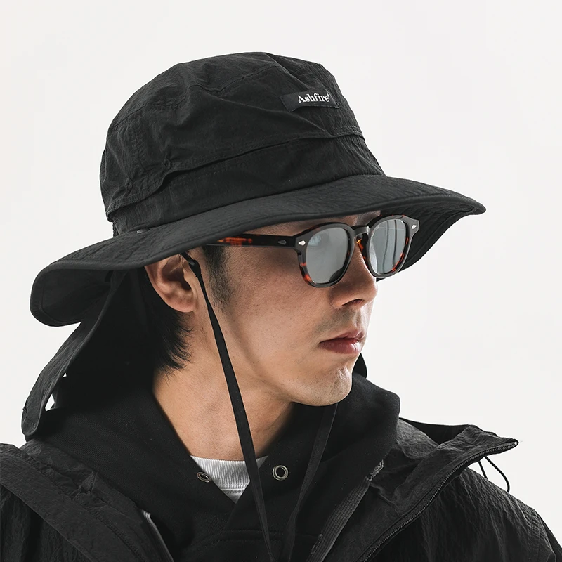ASHFIRE 22SS urban outdoor fashion Water repellent black Fisherman's hat Japanese style old school sun cap