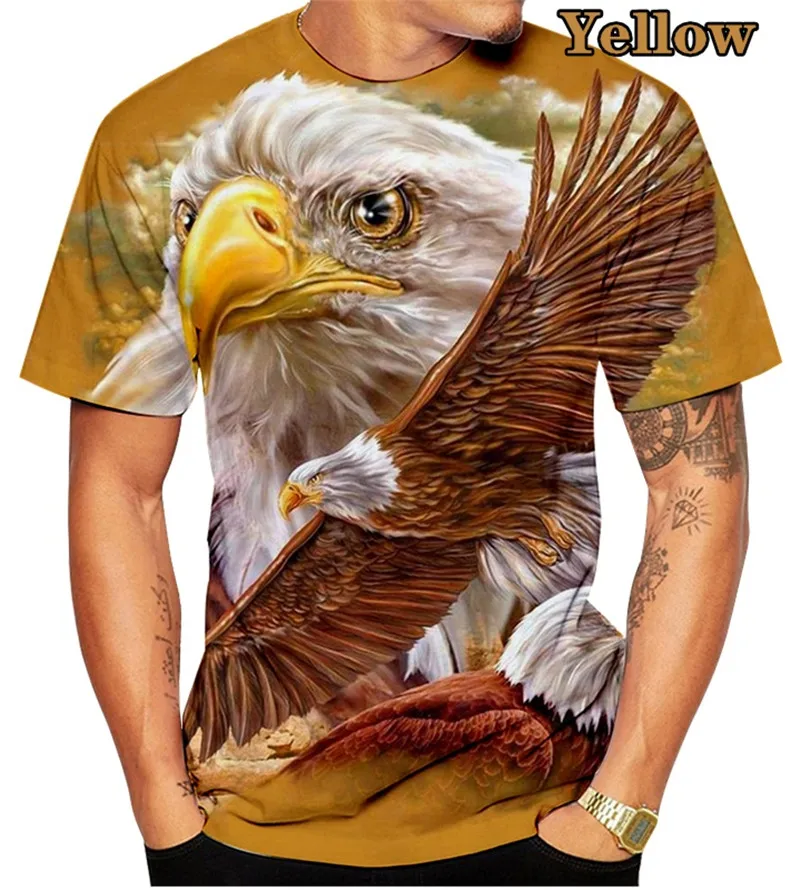 

Somateriais-camiseta masculina de manga curta com estampa 3d, estampa de águia, gola redonda, animal, engraçada, streetwear, ver