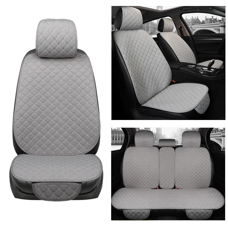 

5 Seats Flax Car Seat Cover Breathable Auto Seat Cushion Protector Front Rear Back Pad Mat With Backrest fit More Car Suv Van