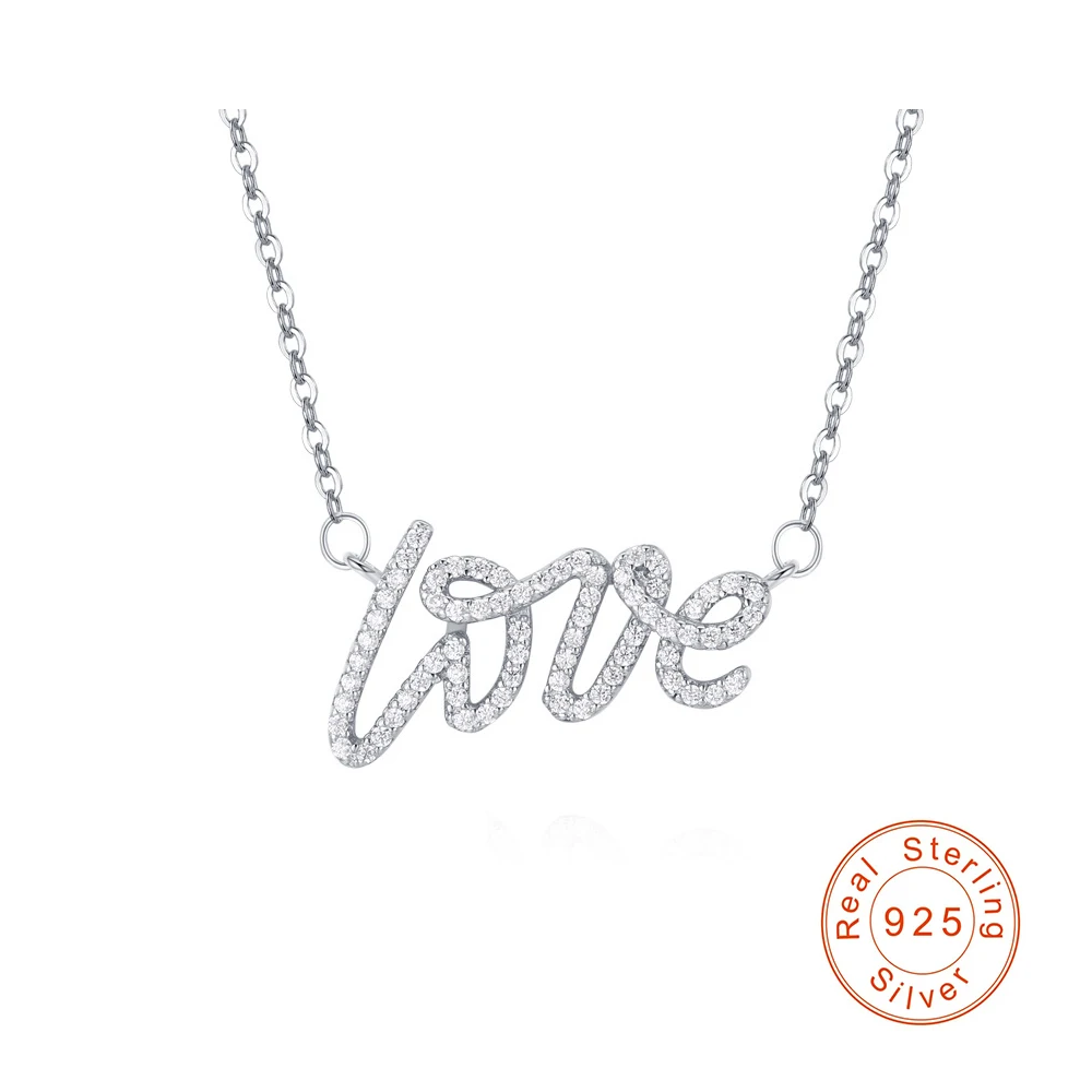

XSL JIAMEI S925 Sterling Silver LOVE Alphabet Pendant Necklace Women's Dazzling Carved Zircon Fine Accessory Jewelry Gift