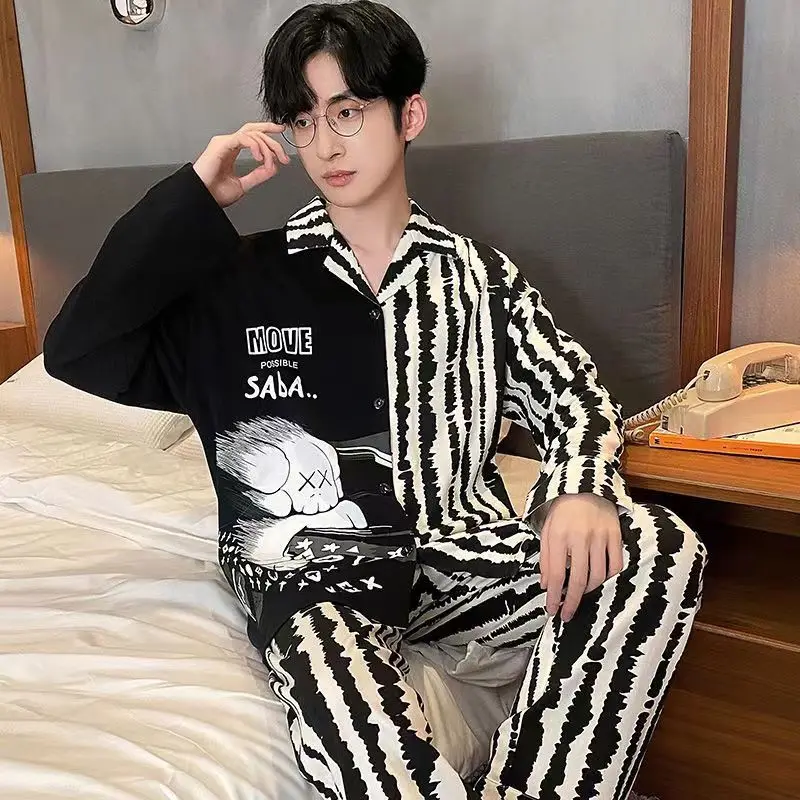 Autumn Spring Pajamas Set for Men Long Sleeved Homewear Japan Style Cartoon Pijama Fashion Cool Nightwear Sleepwear Party Cozy