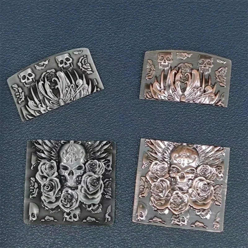 

Hot Sale Flower Sugar Skull Carving DIY Metal Badge For Kerosene Petrol Lighter Handmade Decor Accessory Smoking Gadget Man Gift