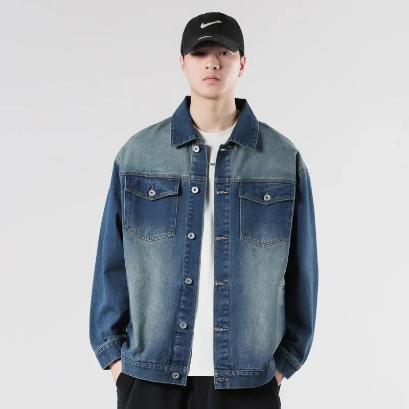 Винтажная джинсовая куртка в американском стиле для мужчин свободная посадка