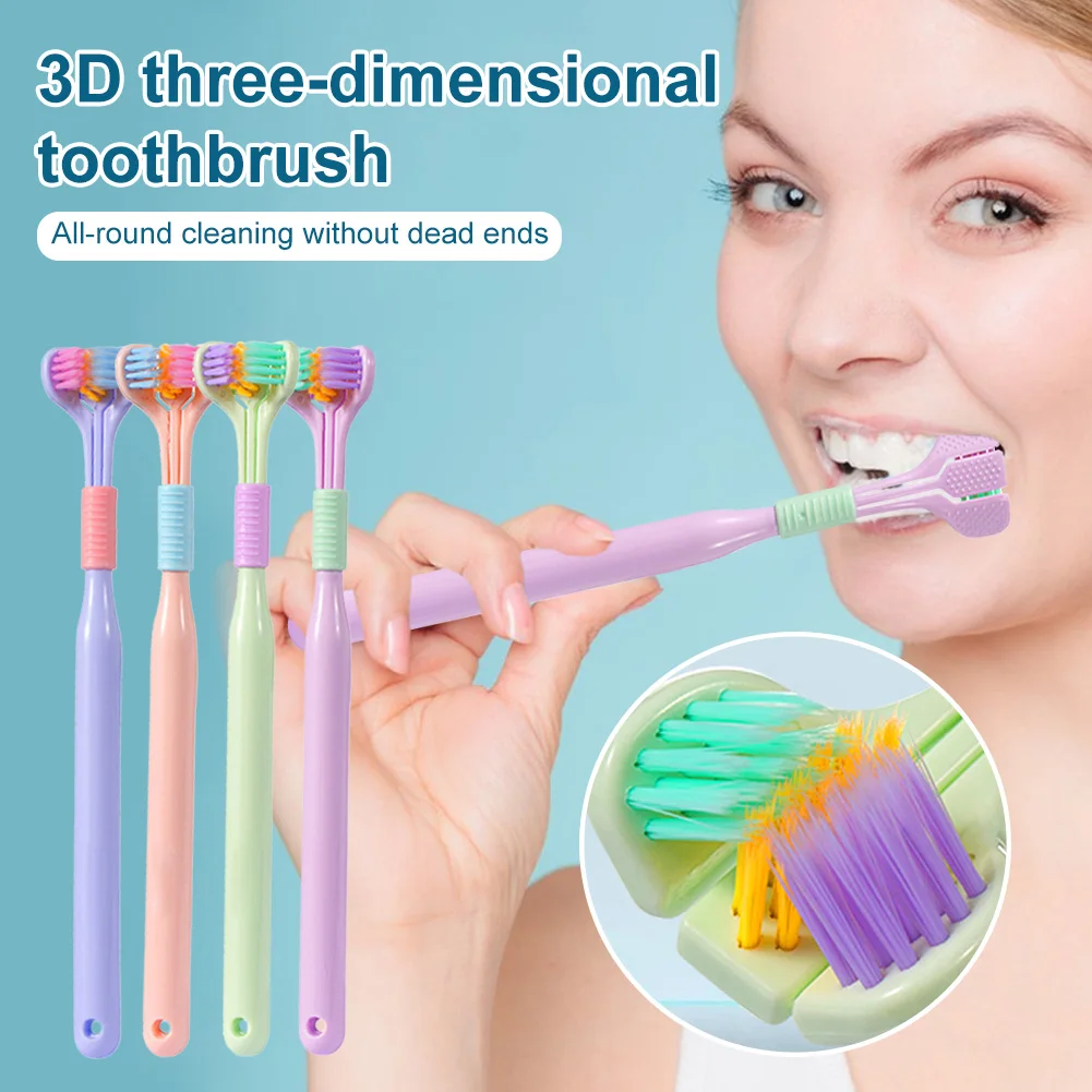 

Three Sided Soft Bristle Toothbrush 360° Deep Cleaning Tooth Brush Tongue Scraper Portable Adult Oral Teeth Cleaner Dental Care