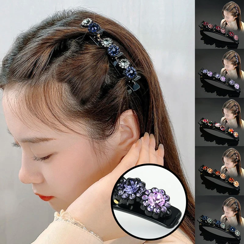 

1Pc Crystal Flower Braid Hairpin Bangs Hold Barrettes Shinny Sparkling Rhinestone Braid Hair Clip Duckbill Clip Hair Accessories