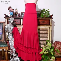 flamenco belly dance new wine red cotton multi layered fishtail wrap hip skirt ekk21