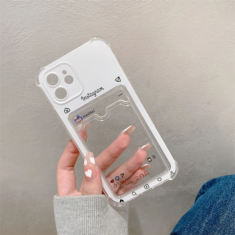 Чехол для телефона в Корейском стиле с отделением карт iPhone 11 12 13 Pro XS Max X XR SE 7 8 Plus