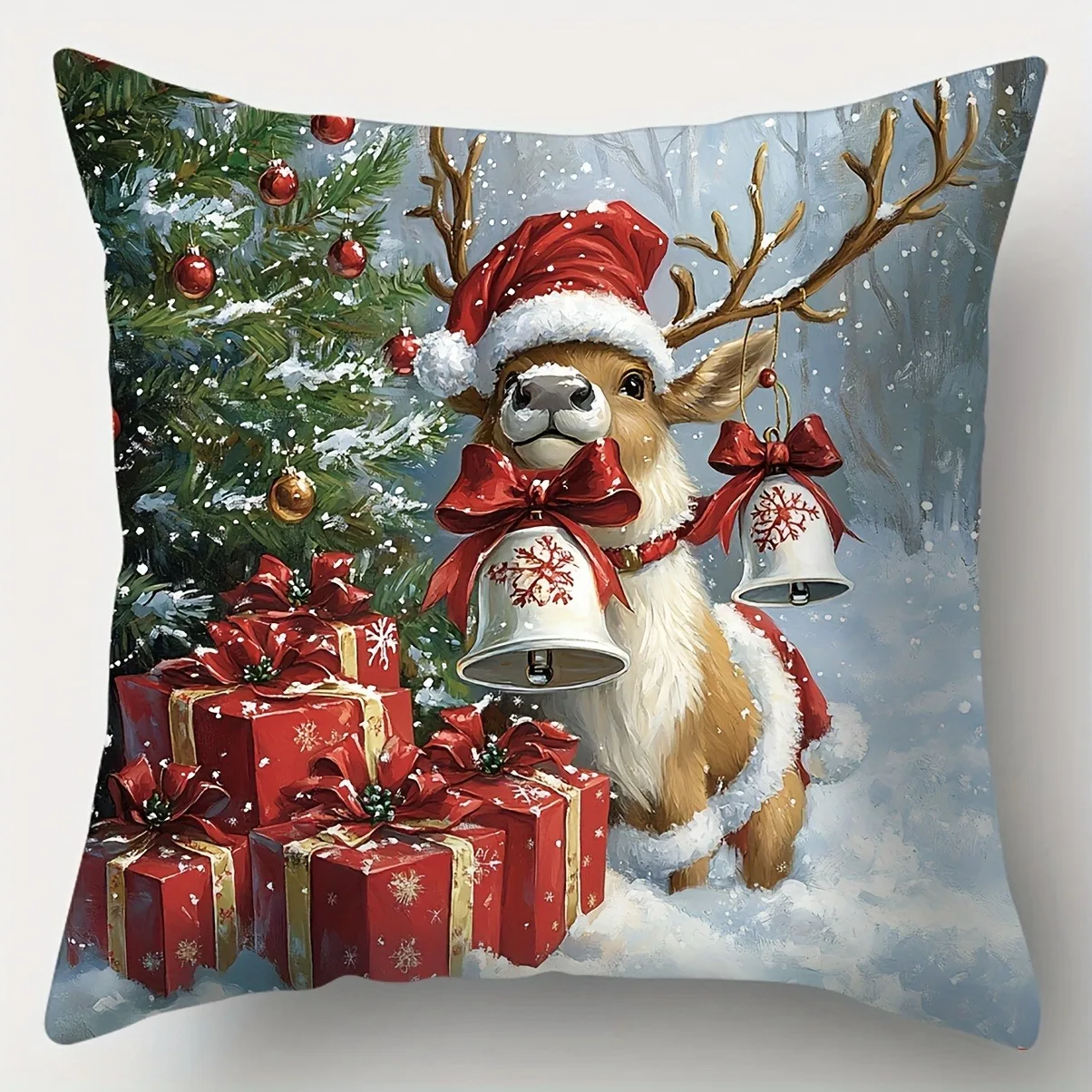 Christmas Throw Pillow Cover with Santa Claus Snowman and Polar Bear Zipper Machine Washable Home Decor