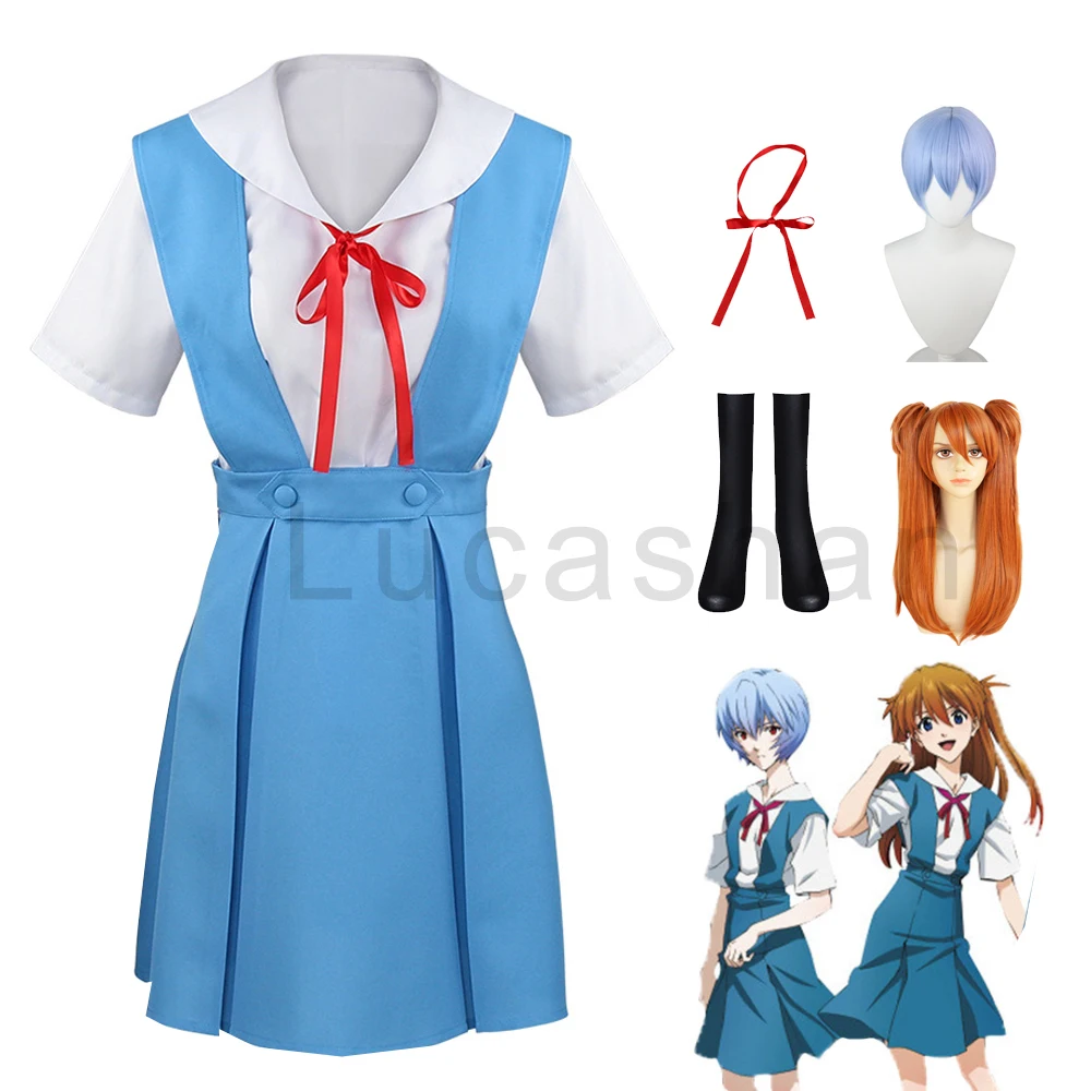 

Anime Eva Evangelio Rei Ayanami Asuka Langley Soryu Cosplay Costume Wig JK Uniform Sailor Suit Skirt Japane School Girl Uniform