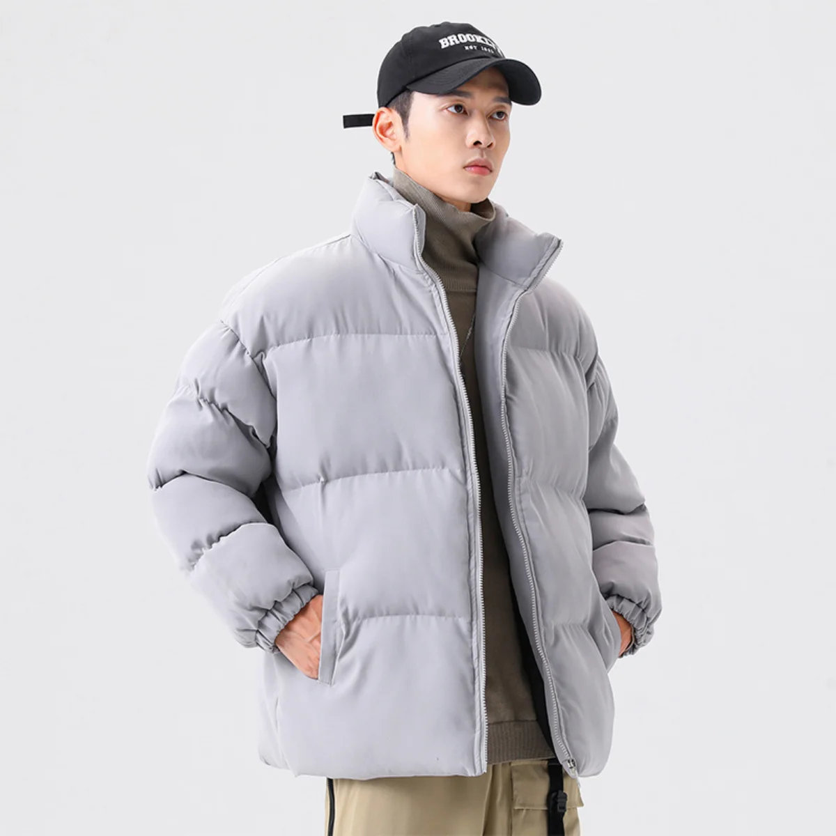Winter New 2022 Men's Korean Version Thickened Cotton Padded Jacket Men's Stand Collar Bread Jacket Solid Color Cotton Jacket