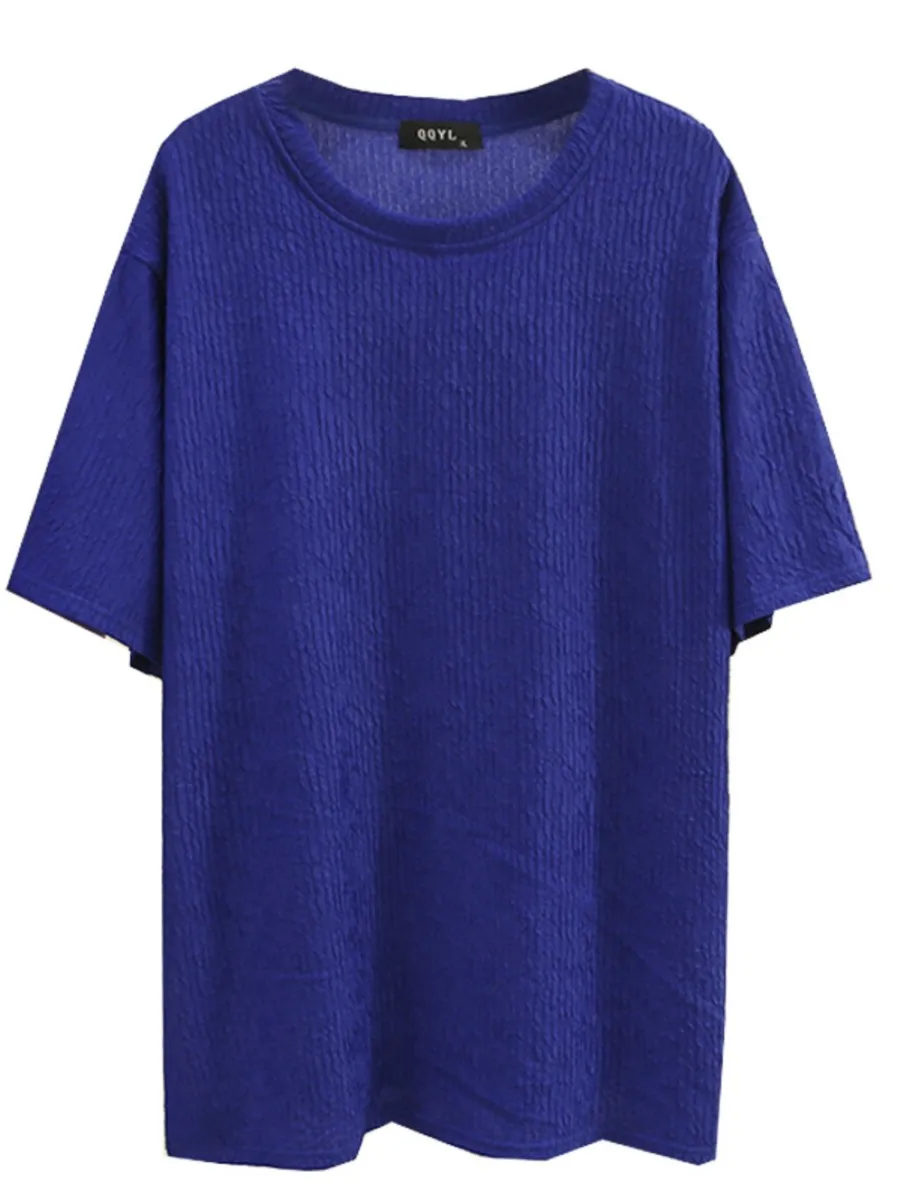 

Plus Size T-Shirt For Women Polyester 2022 Summer Fashion Casual Hem Split Short Sleeve O-Neck Tops