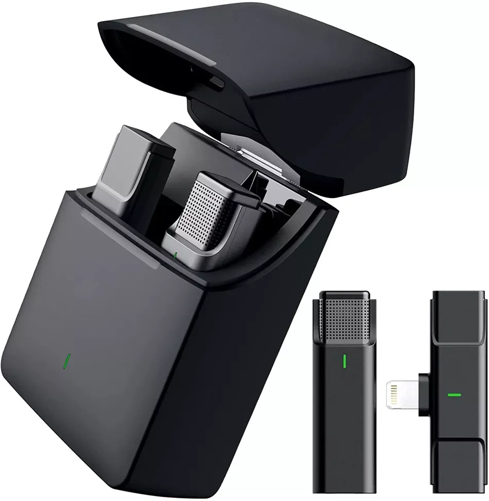 

2022 Wireless Lavalier Microphone for iPhone iPad with Charging Case, Plug & Play Clip-on Lapel Mic for YouTube Facebook
