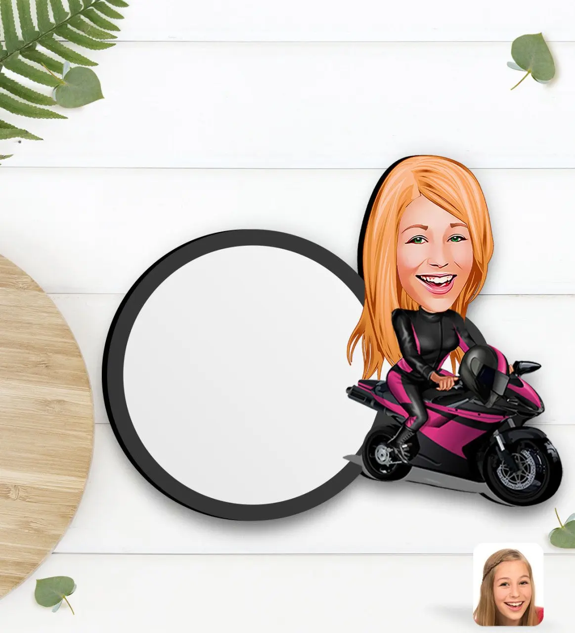

Personalized Women 'S Biker Caricature Of Wood Cup Altlığı-1