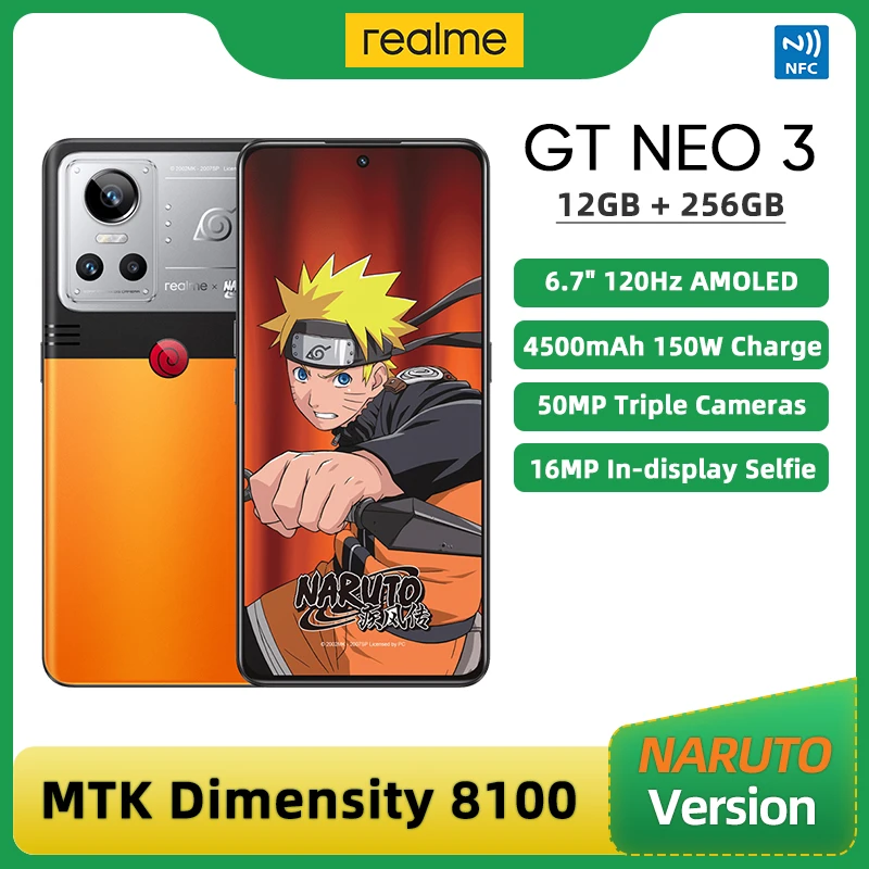 

Original realme GT Neo 3 Special Version 12GB RAM 256GB ROM 4500mAh 150W Charge MTK Dimensity 8100 5G Smartphone 50MP