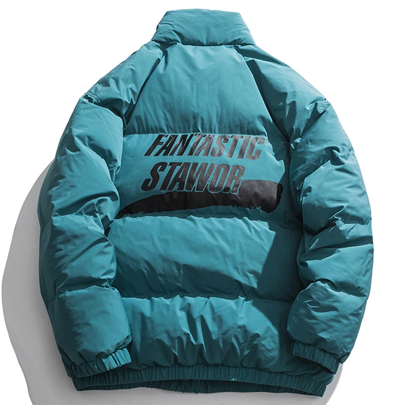 Autumn and Winter Stand Collar Down Jacket Men's High Street Printing Loose Casual Thick Cotton Jacket Women's Loose Windbreaker