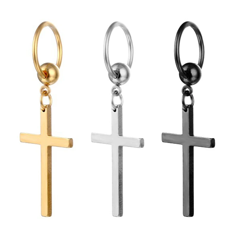 

Кольцо с подвеской-крестом Для Пирсинга Ушей, носа, из нержавеющей стали