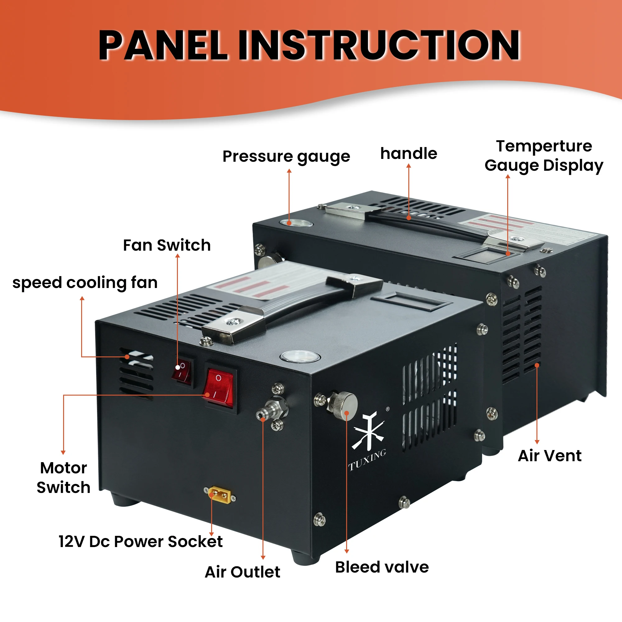 Воздушный компрессор TUXING TXES061 PCP 4500Psi 300Bar высокого давления с трансформатором 12 В