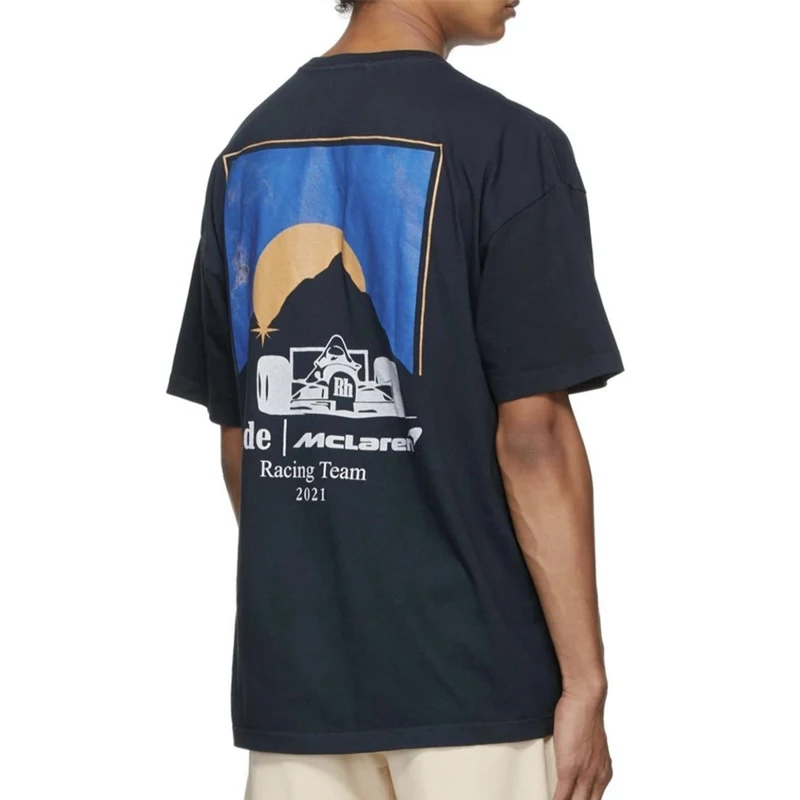 

Rhude's New Spring-Summer F1 Grand Prix Motor Racing Cotton Round Neck Sunset Print T-Shirts For Men And Women