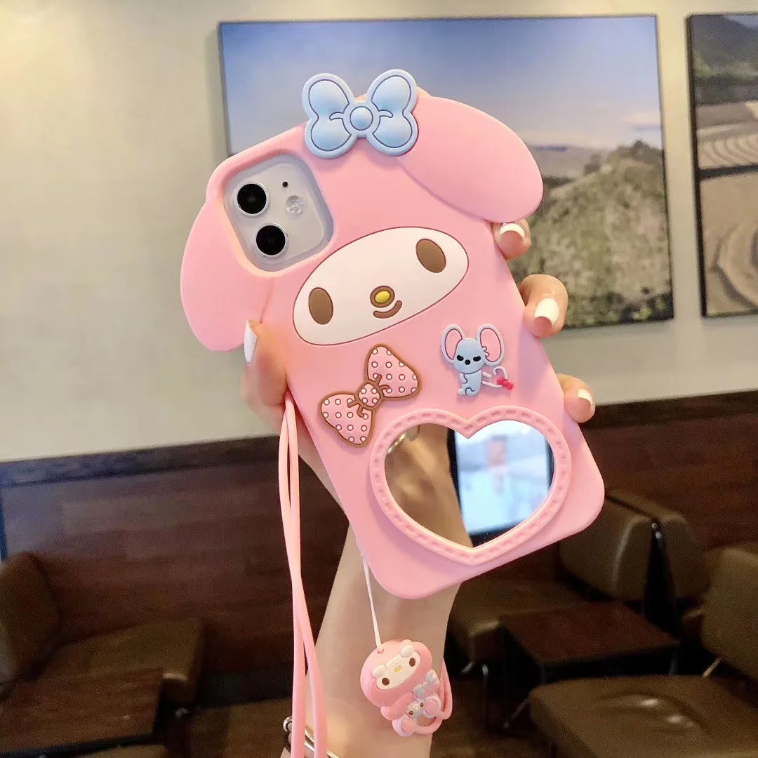 

3D My Melody with Lanyard Phone Cases For iPhone 12 11 Pro Max Mini XR XS MAX 8 X 7 SE 2020 Back Cover
