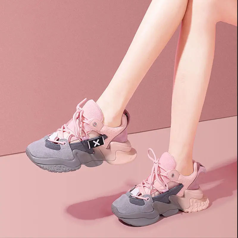 

2021 summer fashion shoes thick soled women's shoes color matching thick soled breathable mesh casual sneakers Lace-up Mesh