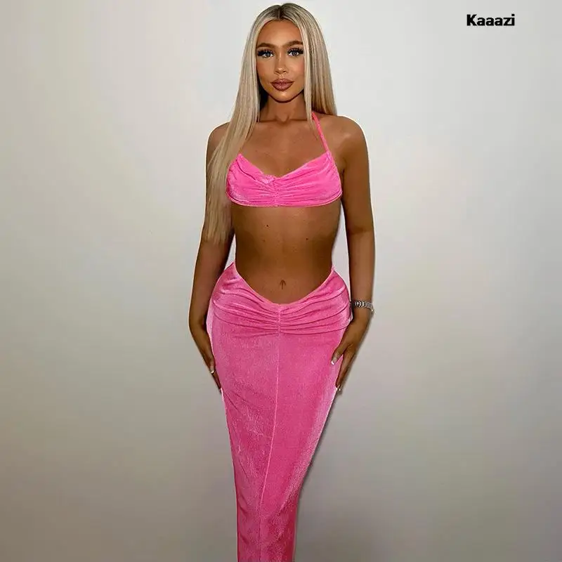 

Модные наряды KAAAZI с рюшами, бандаж на бретельках без рукавов, женские подходящие комплекты, сексуальный костюм на бретельках с открытой спиной, женские комплекты