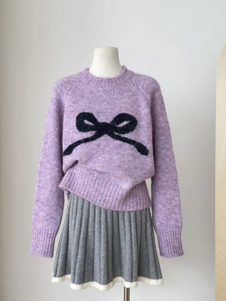 Женский пуловер с серым бантом свитер в стиле Харадзюку свитера большого размера