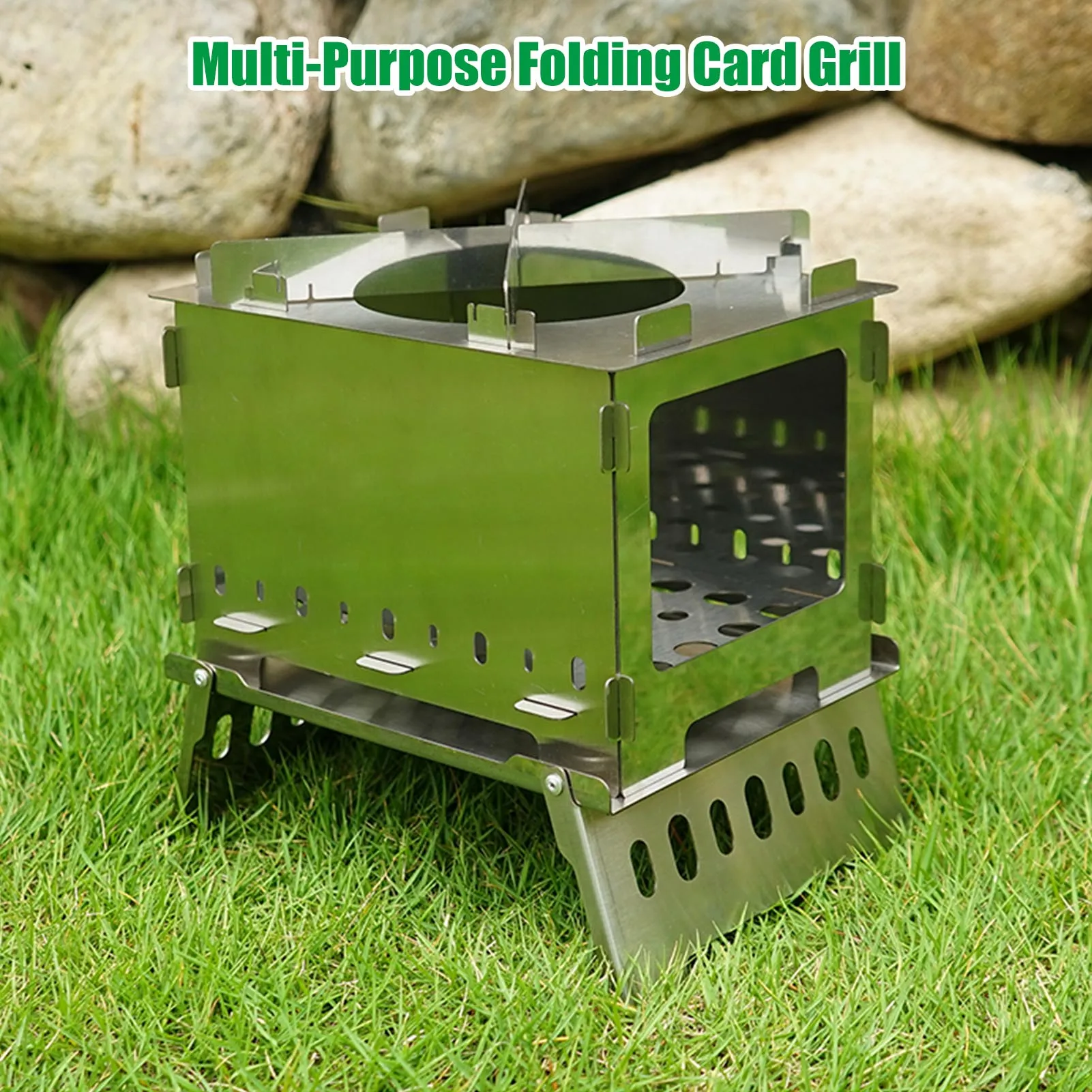 BBQ Charcoal Grill Wood Burning Camping Stove Folding Backpacking Practical Cooking Essential For Picnic |