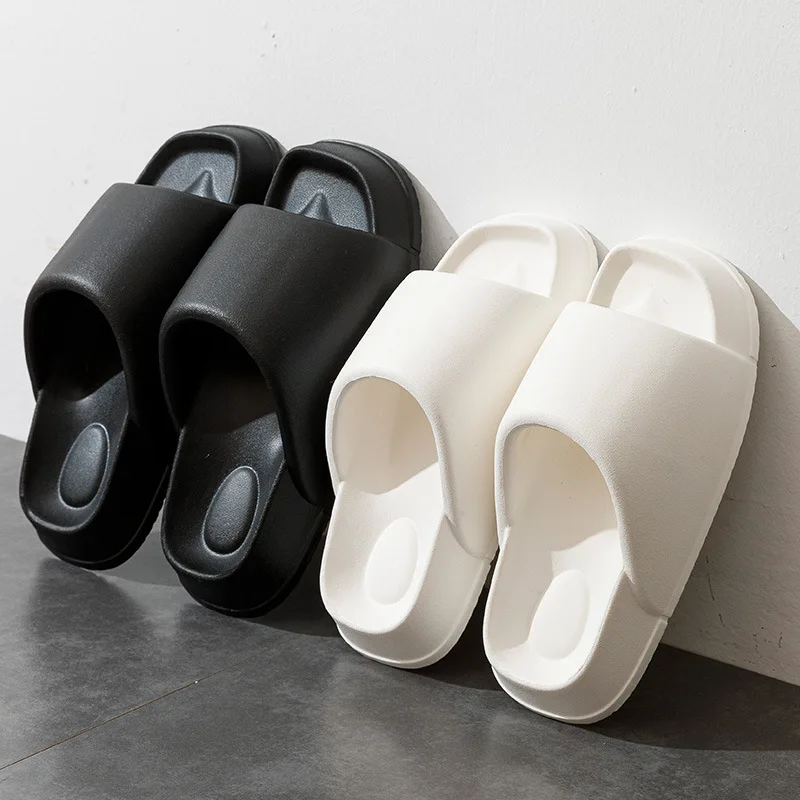 Thick Bottom Women Slippers Minimalist Single Band Slides Soft Non-Slip Platform Sandals 2023 New Home Bathroom Men Shoes