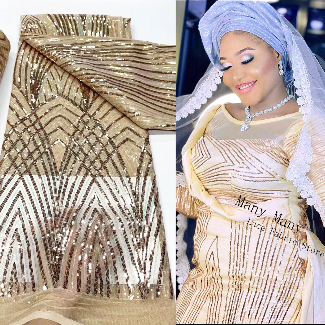 

2022 высококачественные золотистые блестящие Вышитые сетчатые кружева для женских платьев в африканском стиле Анкары, ткани для выпускного вечера