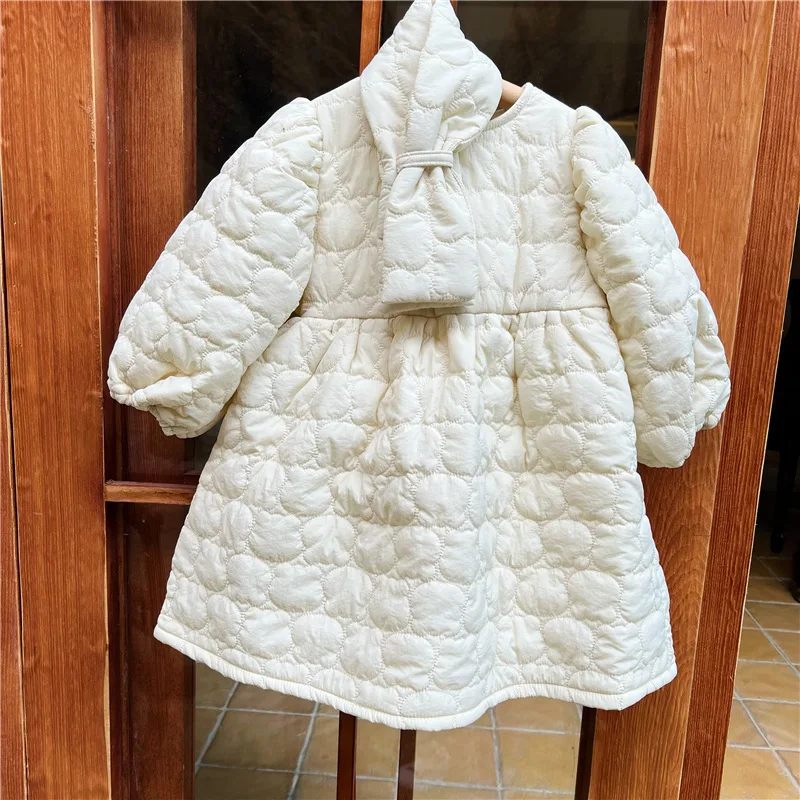 Купи Beige Girl Winter Dress Cotton Kids Clothes Children's Long Sleeve Dresses Outfits Baby Girls Warm Clothes Toddler White Frocks за 1,148 рублей в магазине AliExpress