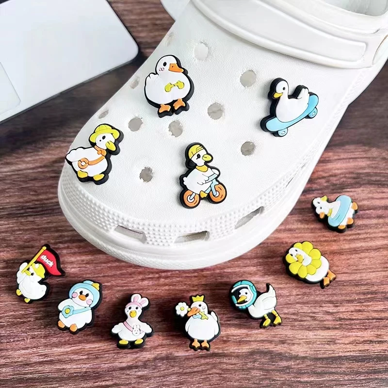14pcs/set Cute Little Yellow Duck series shoe charms DIY Detachable sandals decorate Accessories Croc jibz charms，Sandals Slippe