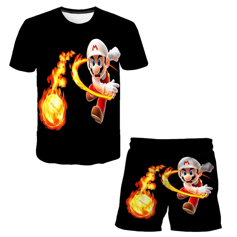 

2022 Summer Child T-Shirt Set Supers Ma-rio Kid Beach Pants Suit Cartoon Baby Clothes Boys Girls Universal T-Shirt + Shorts 2pcs