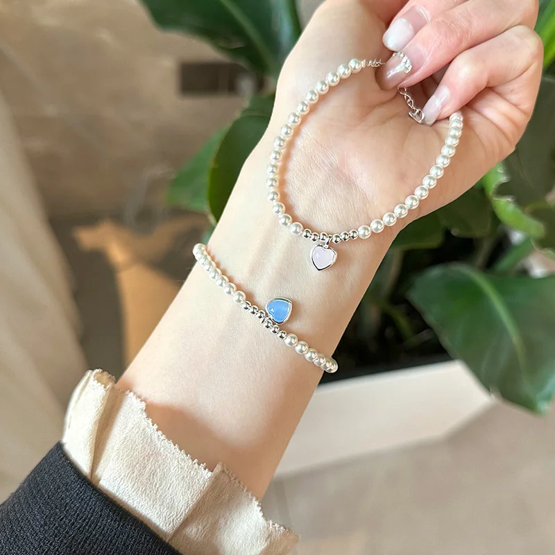 

925 Sterling Silver Swallow Pearl Love Bracelet Women's Handmade Wearable Girlfriend 2023 New Product B3031