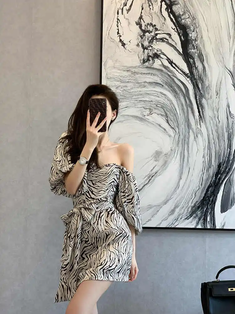 Zebra Print Waist Skirt Casual Temperament Slim Dress Women Trend 2022 Summer New Korean Fashion