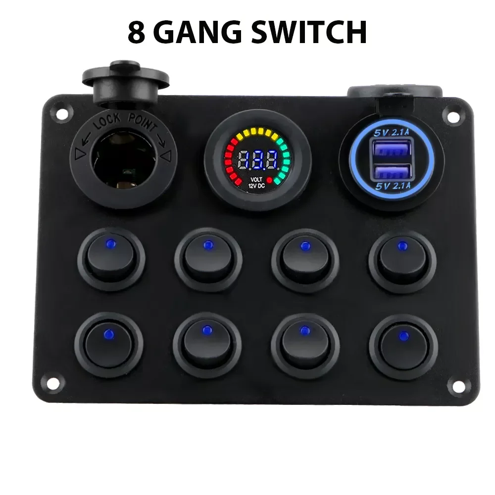 

Gang 12/24V Car Push Button LED Toggle Rocker Switch Panel For Car RV Truck Boat Caravan 2 USB Charger Circuit Breaker