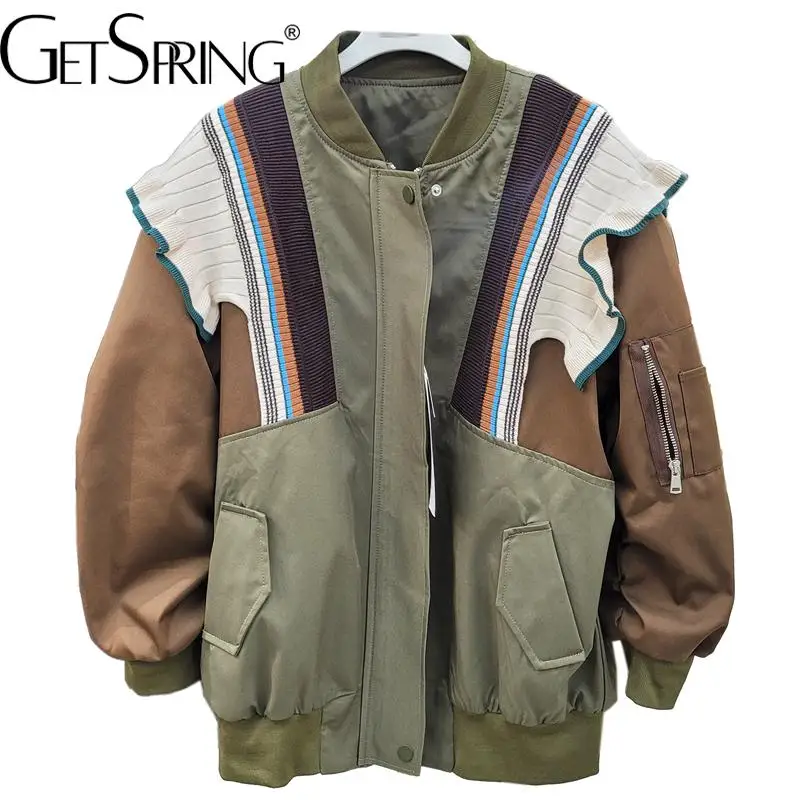

GetSpring Women Coat 2022 Autumn Ruffles Spliced Patchwork Loose Leisure Ladies Jacket Fashionable All Match Female Tops New