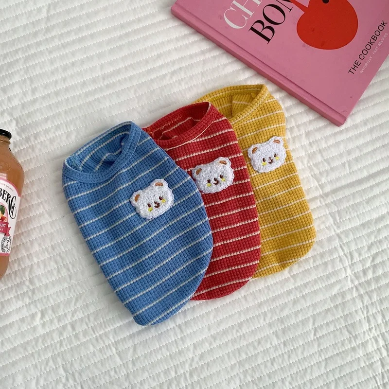 

Spring Summer Pet Dog Clothes for Small Dogs Striped Bear Embroidered Dog Shirt Kawaii Puppy Pomeranian Chihuahua Vest Tshirt