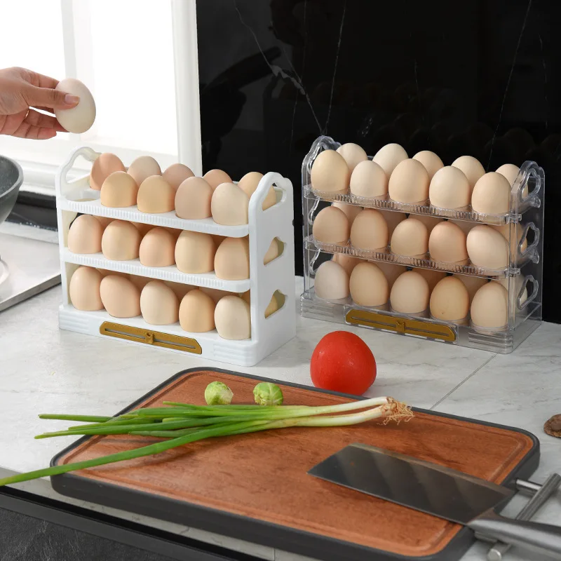 

Automatic Rolling Egg Box Multi-layer Rack Holder For Fridge Fresh-keeping Box Egg Basket Storage Containers Kitchen Organizers