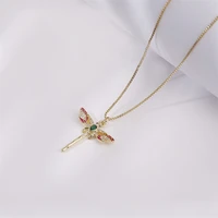 2022 new cute dragonfly causual copper necklace for women charms trendy beautiful rhinestone female ethnic jewelry wholesale