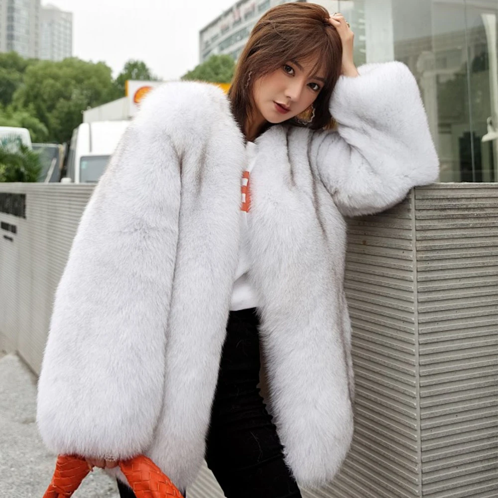 2023 New Real Fur Coat Full Pelt 100% Natural Fox Fur Jacket Female Winter Thick Warm Silver Fox Fur Overcoat Free Shipping